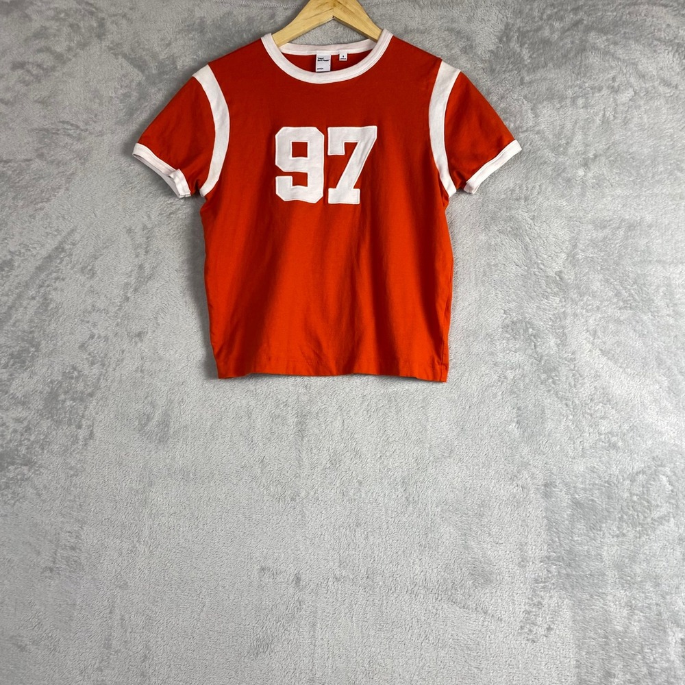 TNA Aritzia Soft Feels 97 Graphic Ringer Tee Orange White Women Small lounge